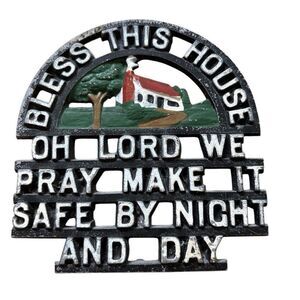 Vintage Bless This House Cast Iron Trivet